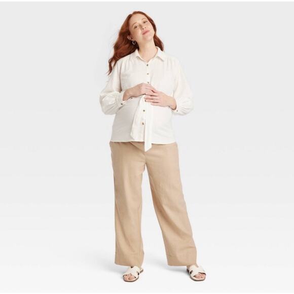 Isabel by Ingrid + Isabel wide leg linen blend smocked waist pants maternity - Picture 1 of 8
